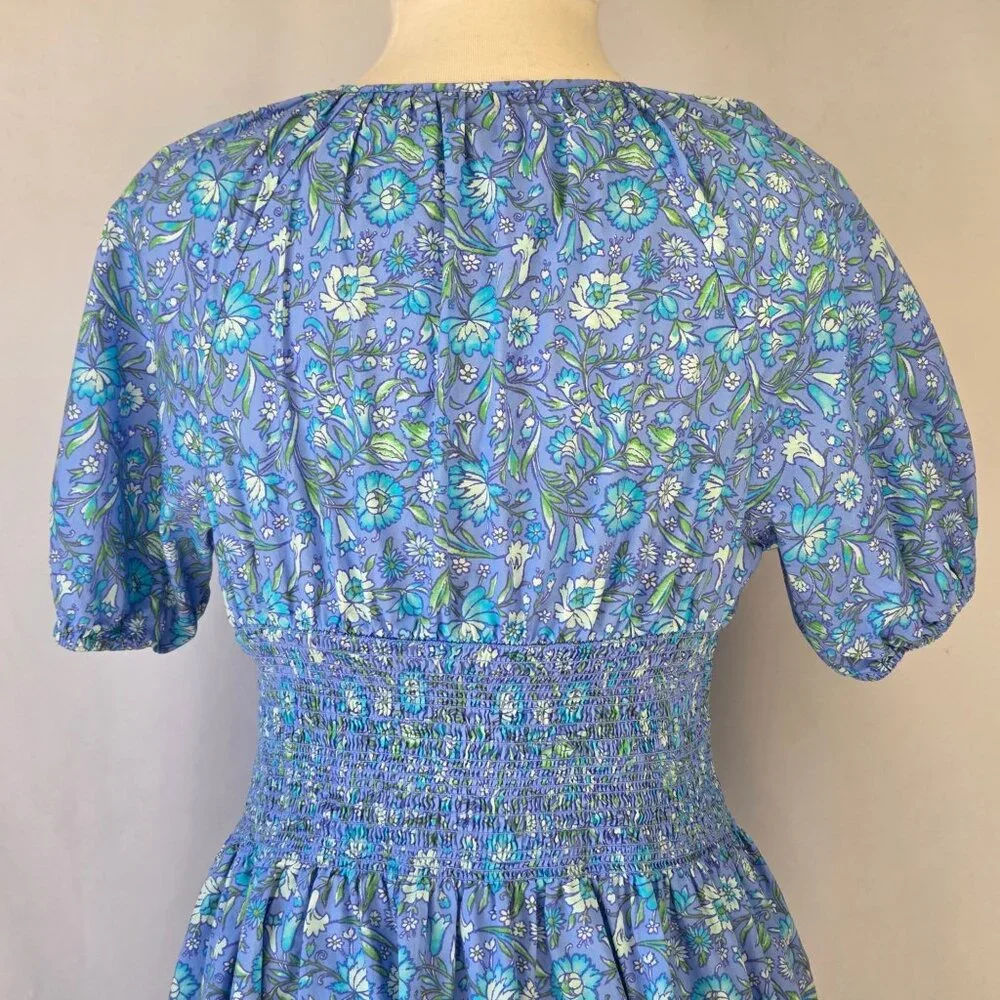 J.Crew Floral Provence Midi Dress With Smocked Waist & Puff Sleeves 100% Cotton